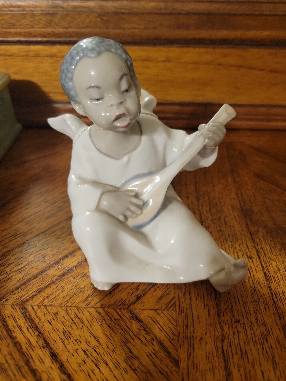 Lladro African American Porcelain Angel Playing Mandolin